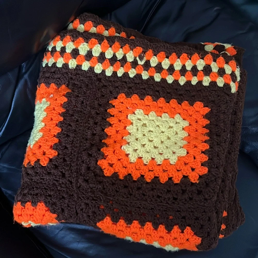 Granny Square Boho Crochet Blanket Cottagecore Country Cabin Farmhouse Rustic